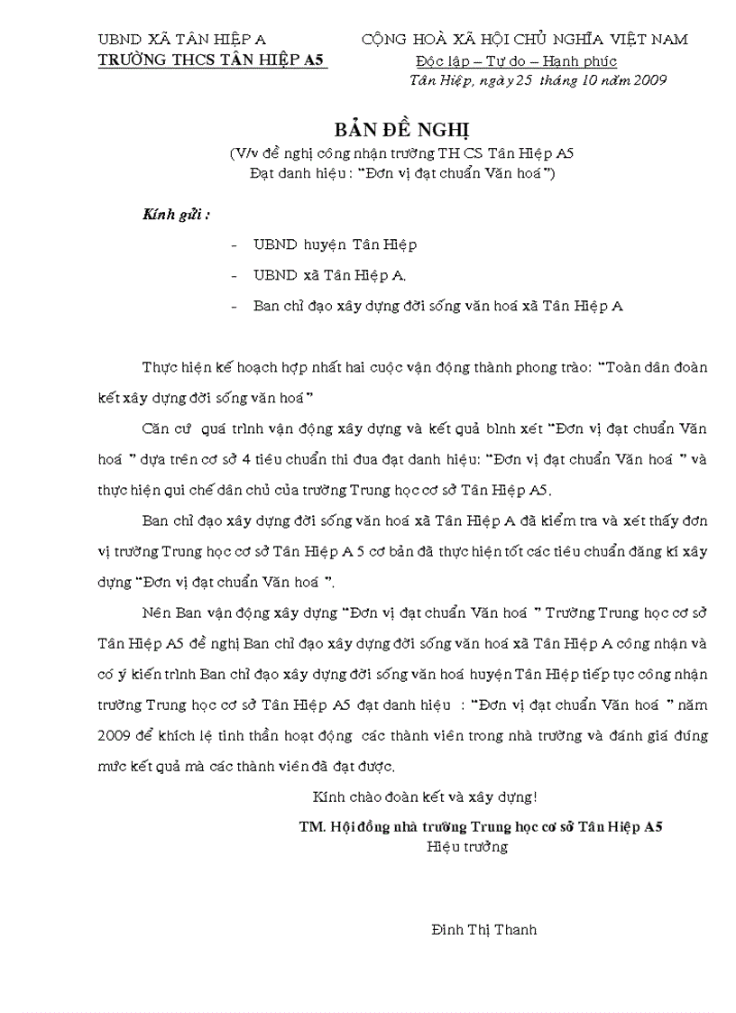 image for page Hồ sơ công nhận Đơn vị đạt chuẩn văn hóa