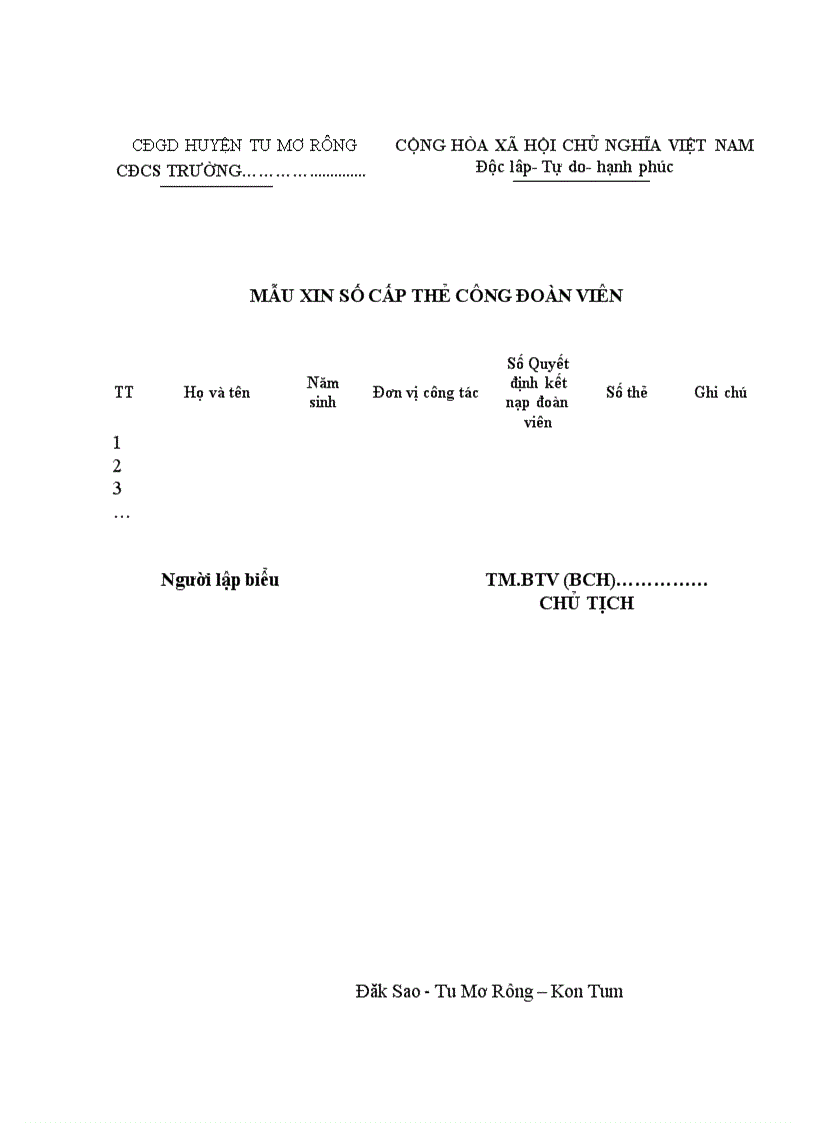 image for page Hồ sơ kết nạp Đoàn viên công đoàn 2012