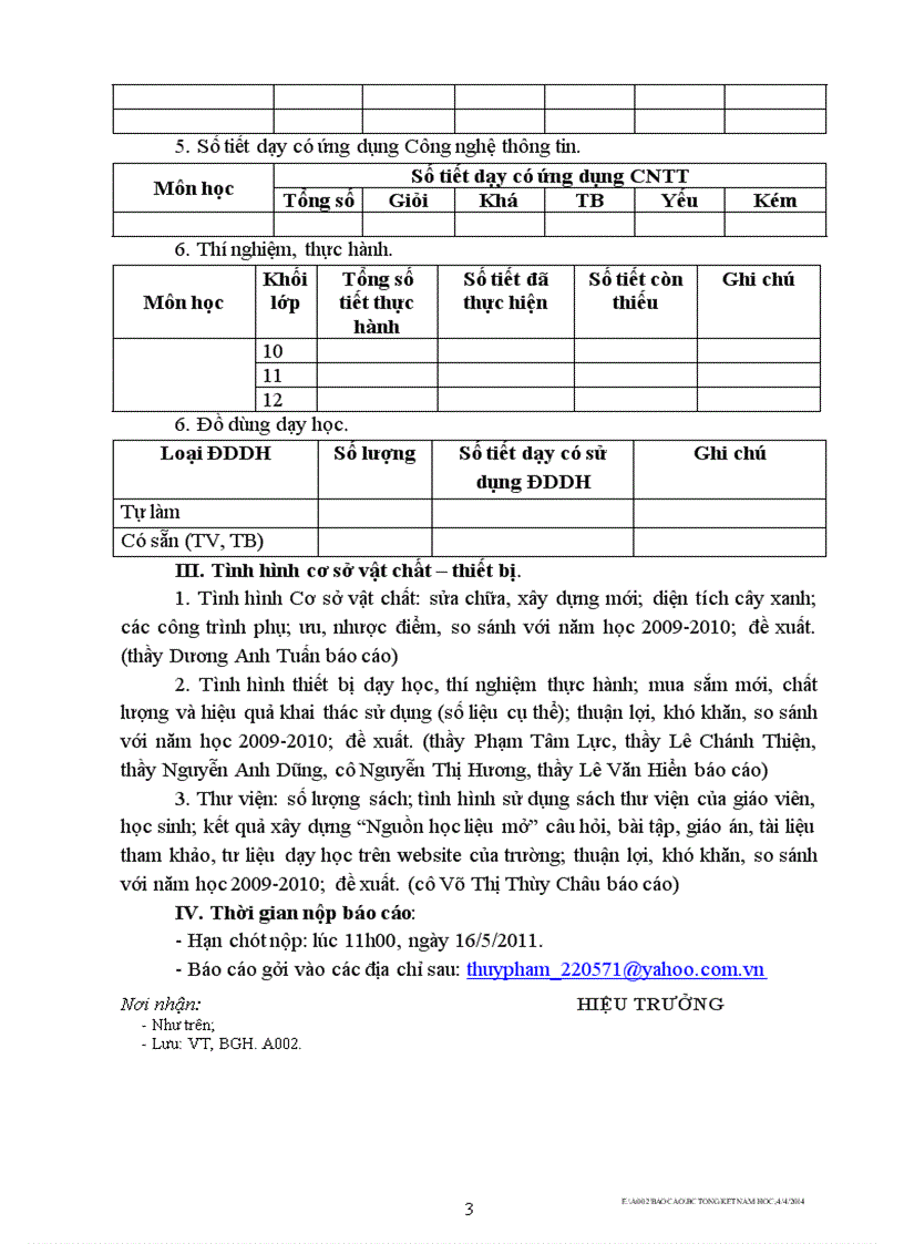 Hướng dẫn Báo cáo Tổng kết NH 2010 2011