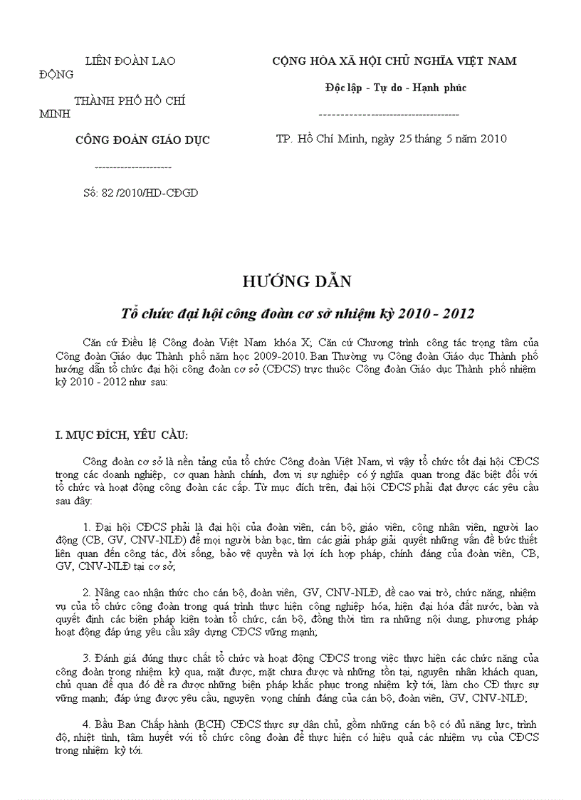 image for page Hướng dân Đại hội Công đoàn NK 2010 2012