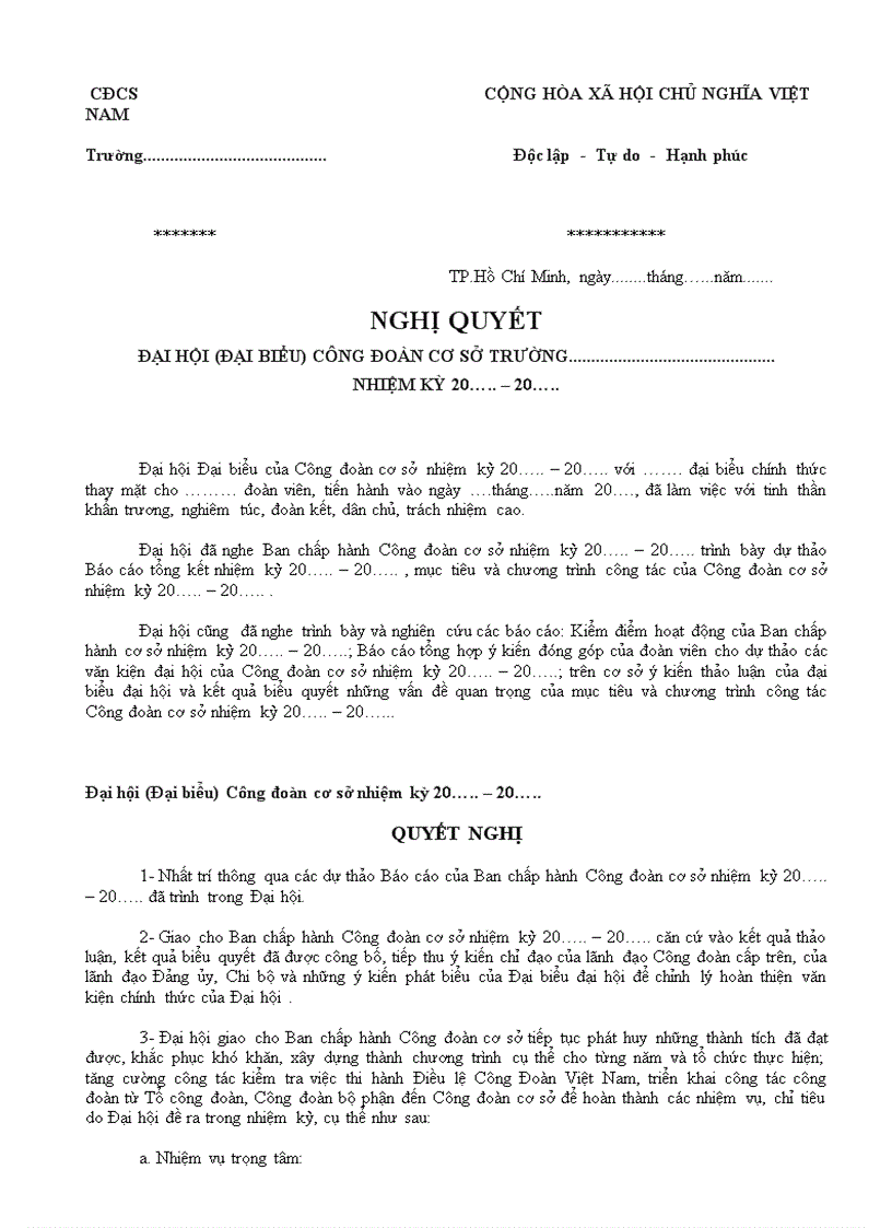 image for page Hướng dân Đại hội Công đoàn NK 2010 2012