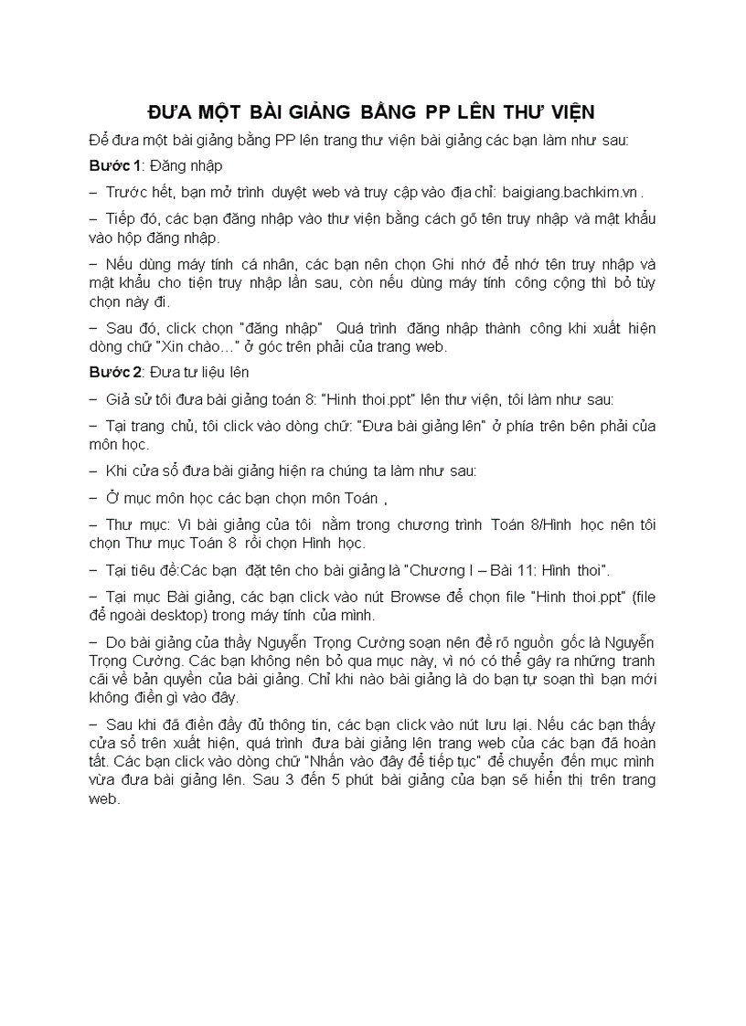 image for page Hướng dẫn đưa 1 bài giảng bằng pp lên thư viện