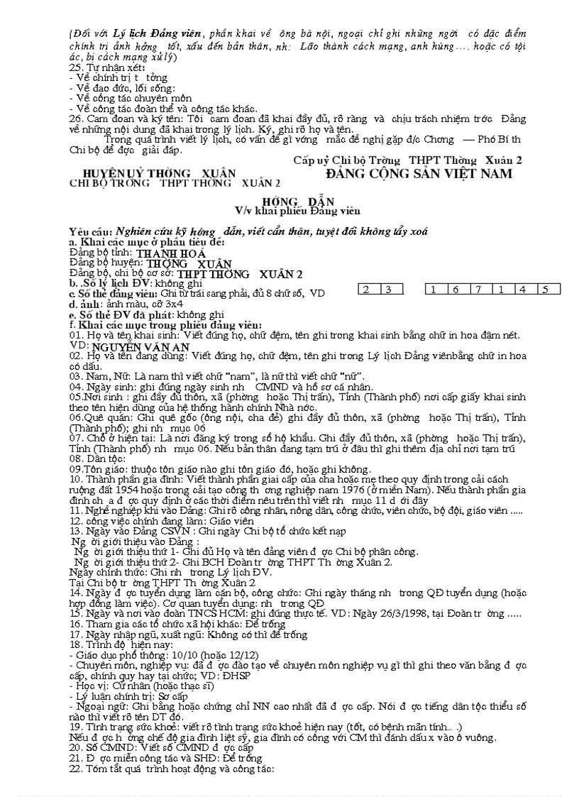 image for page Hướng dẫn ghi lý lịch xin vào đảng