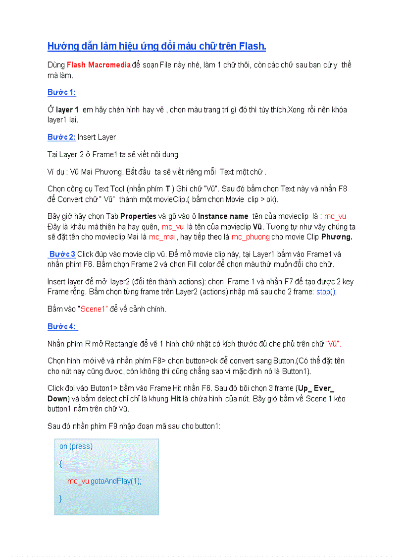 Hướng dẫn làm hiệu ứng đổi màu chữ trên Flash