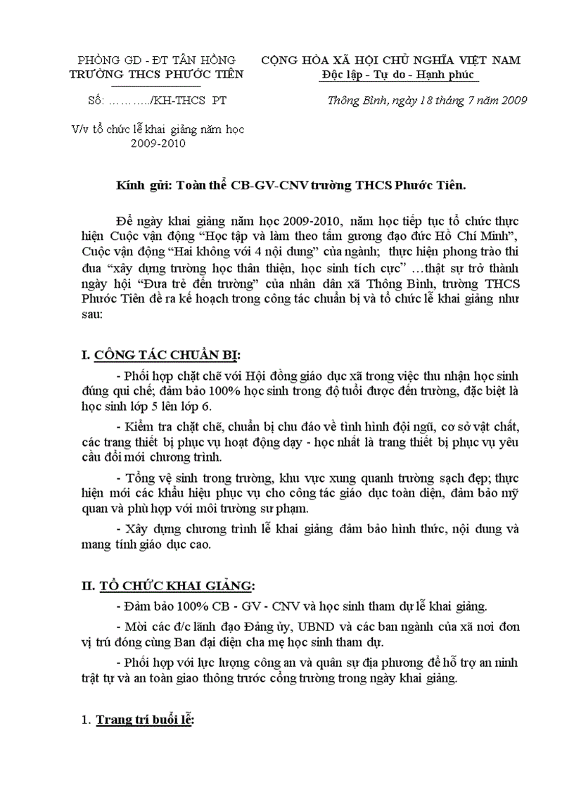 image for page Hướng dẫn lễ khai giảng 2009 2010