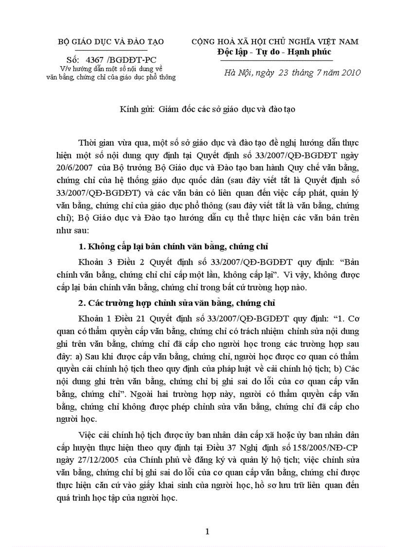 image for page Hướng dẫn một số nội dung về văn bằng chứng chỉ của giáo dục phổ thông