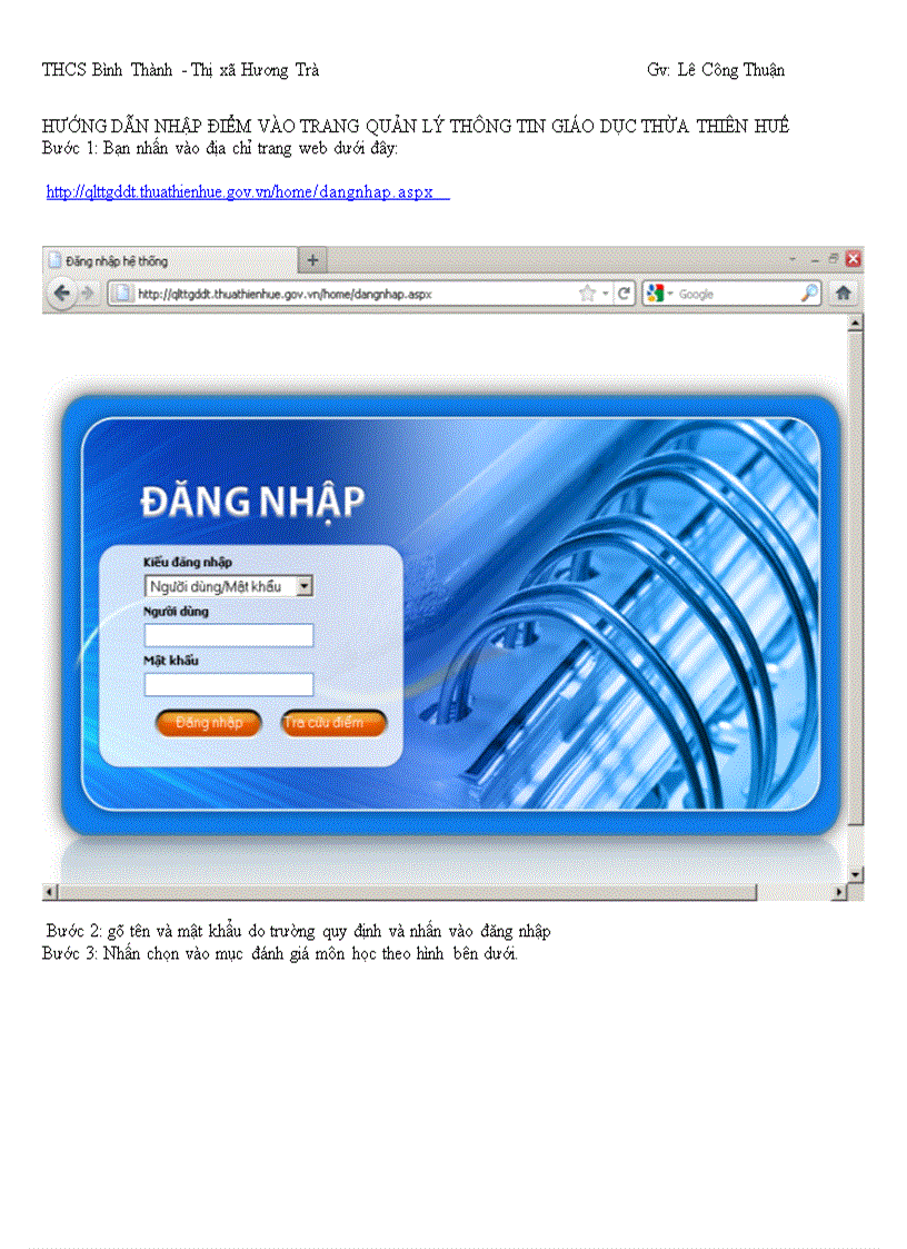 image for page Hướng dẫn nhập điểm vào trang qlttgd Thừa Thiên Huế