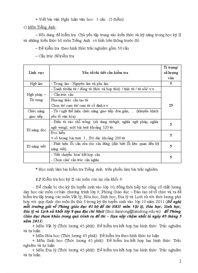 image for page Hướng dẫn ôn tập và thi học kỳ 2 năm học 2010 2011
