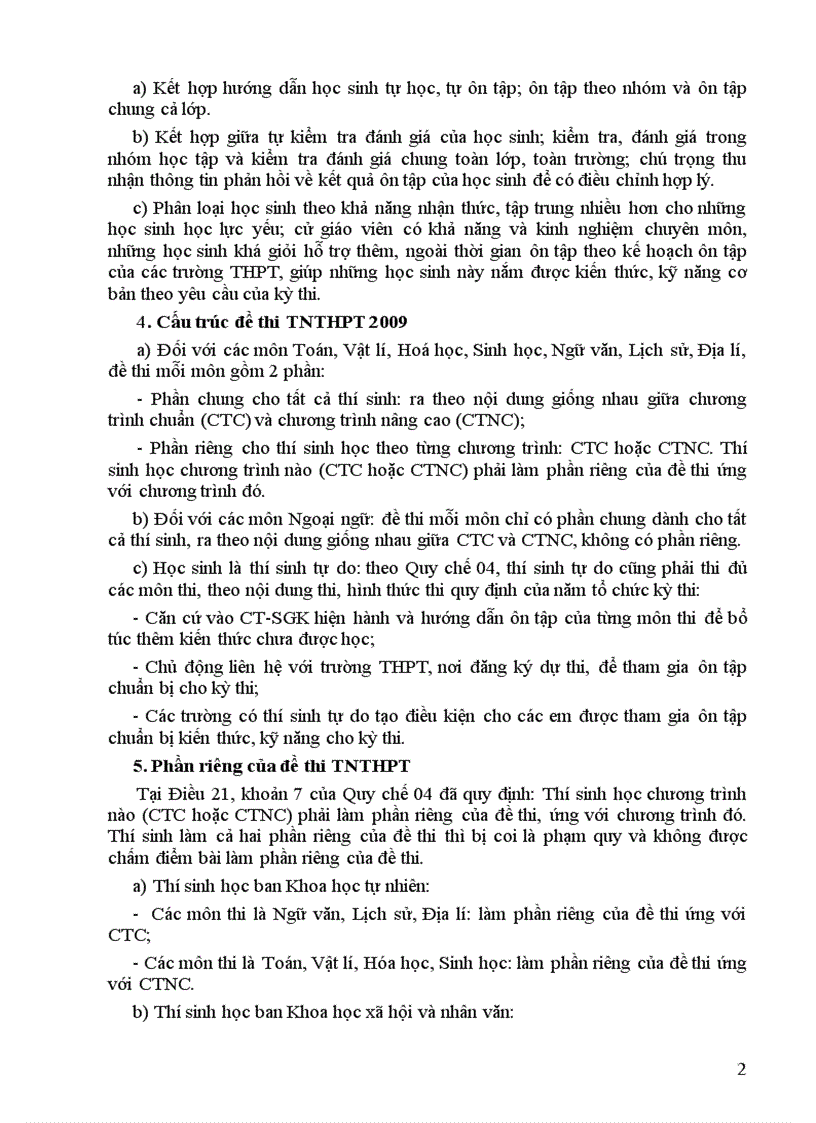 Hướng dẫn phương pháp ôn tập thi TN 2009