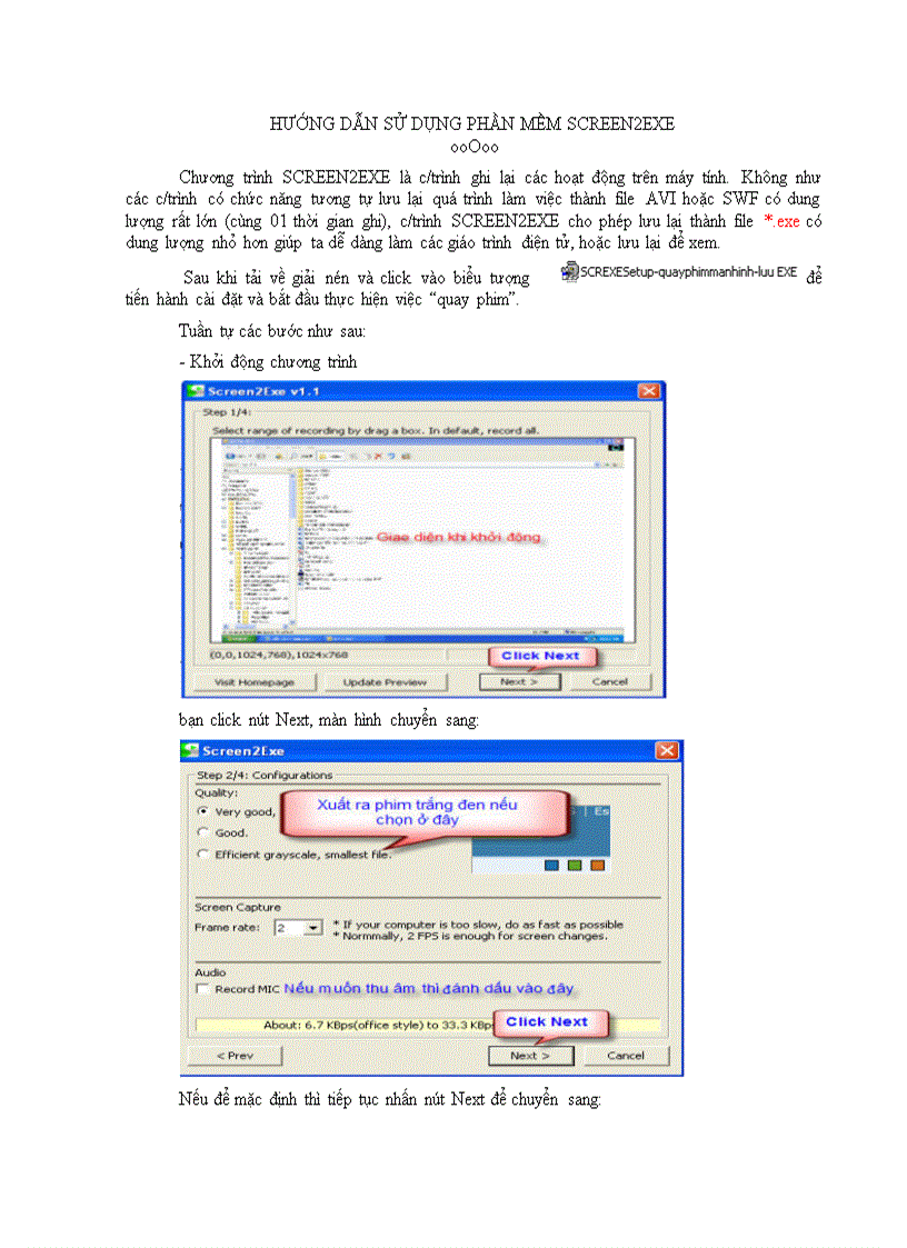 Hưỡng dấn sử dụng phần mềm SCREEN2EXE