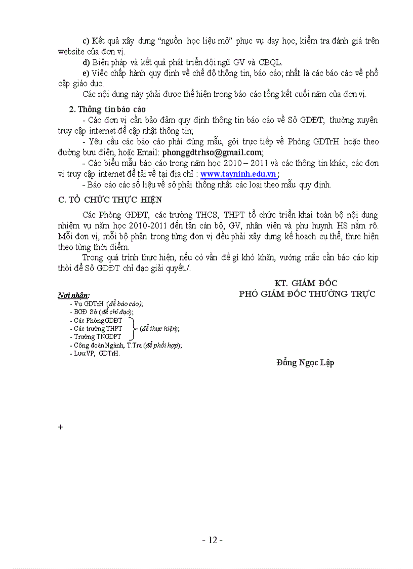 image for page Hướng dẫn thực hiện nhiệm vụ năm học 2010 2011 của Sở GD Tây Ninh