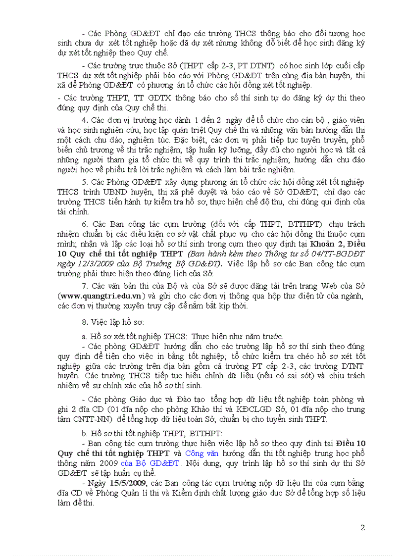 image for page Hướng dẫn tổ chức các kỳ thi và xét tốt nghiệp năm học 2008 2009