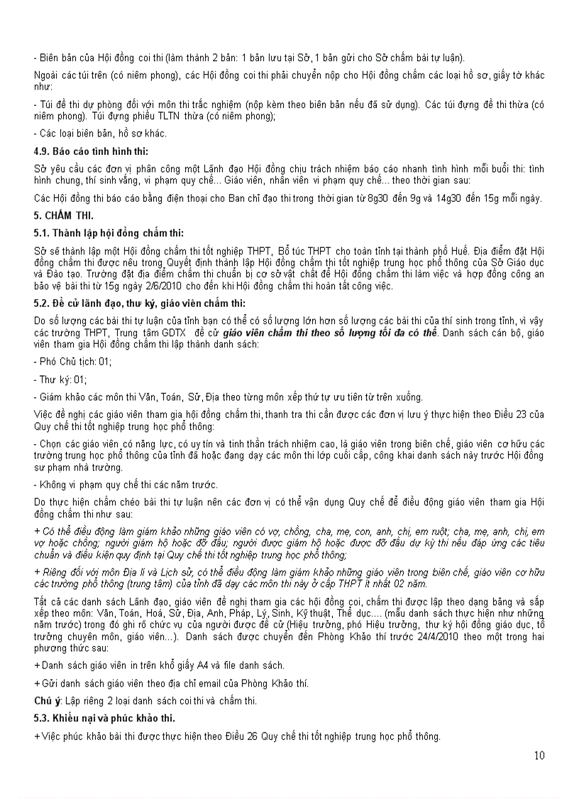 image for page Hướng dẫn tổ chức thi Tốt nghiệp THPT năm 2010