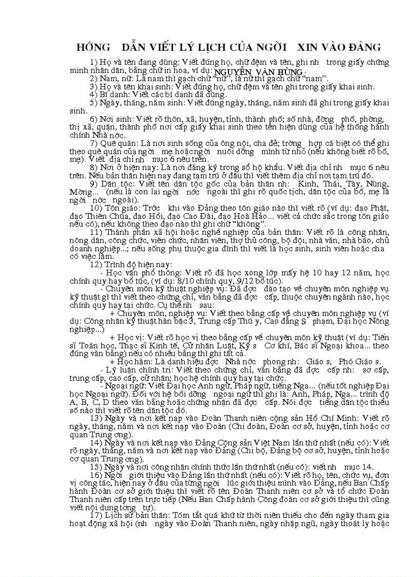 image for page Hướng dẫn viết lý lịch xin vào đảng
