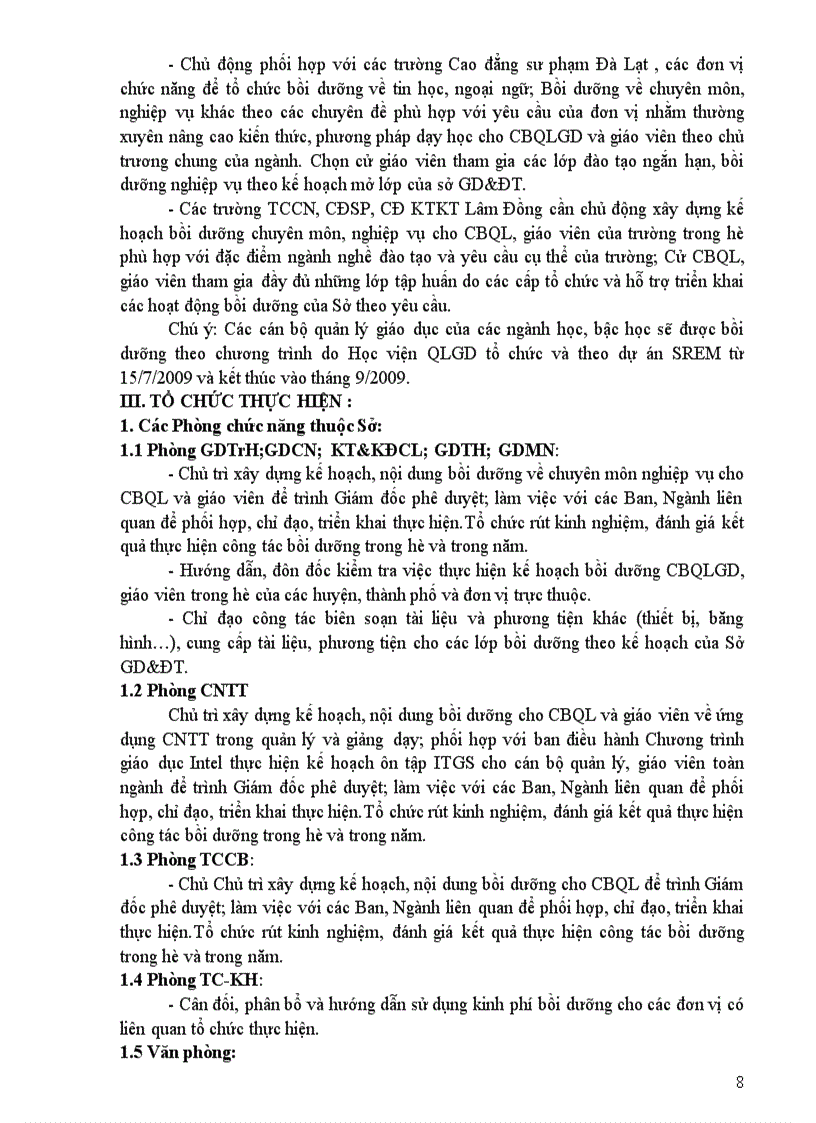 image for page Kế hoạch bồi dưỡng CBQL và giáo viên trong năm học 2009 2010