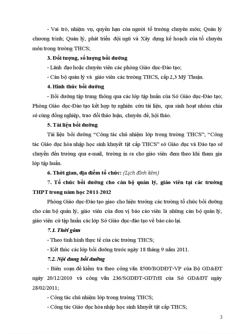 image for page Kế hoạch bồi dưỡng chuyên môn hè 2011