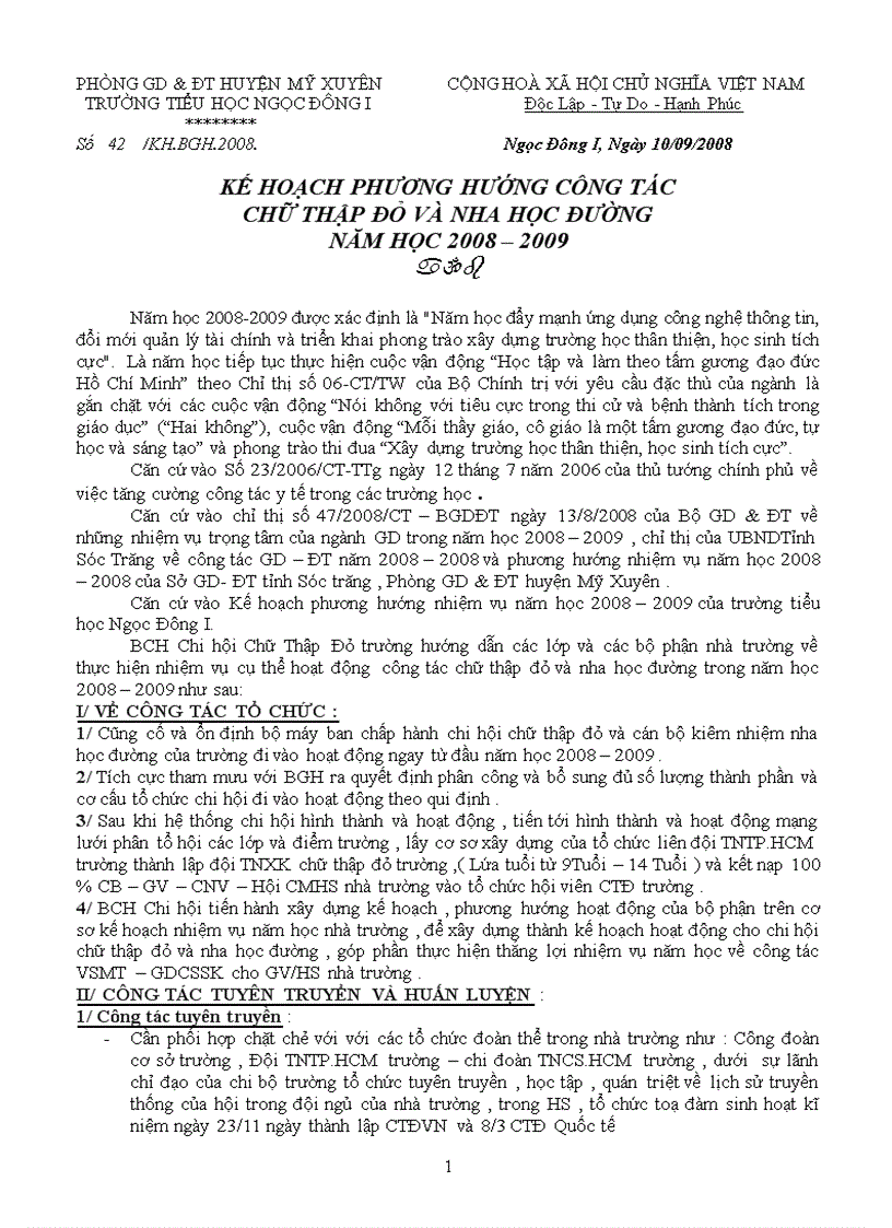 image for page Kế hoạch công tác nha học đường