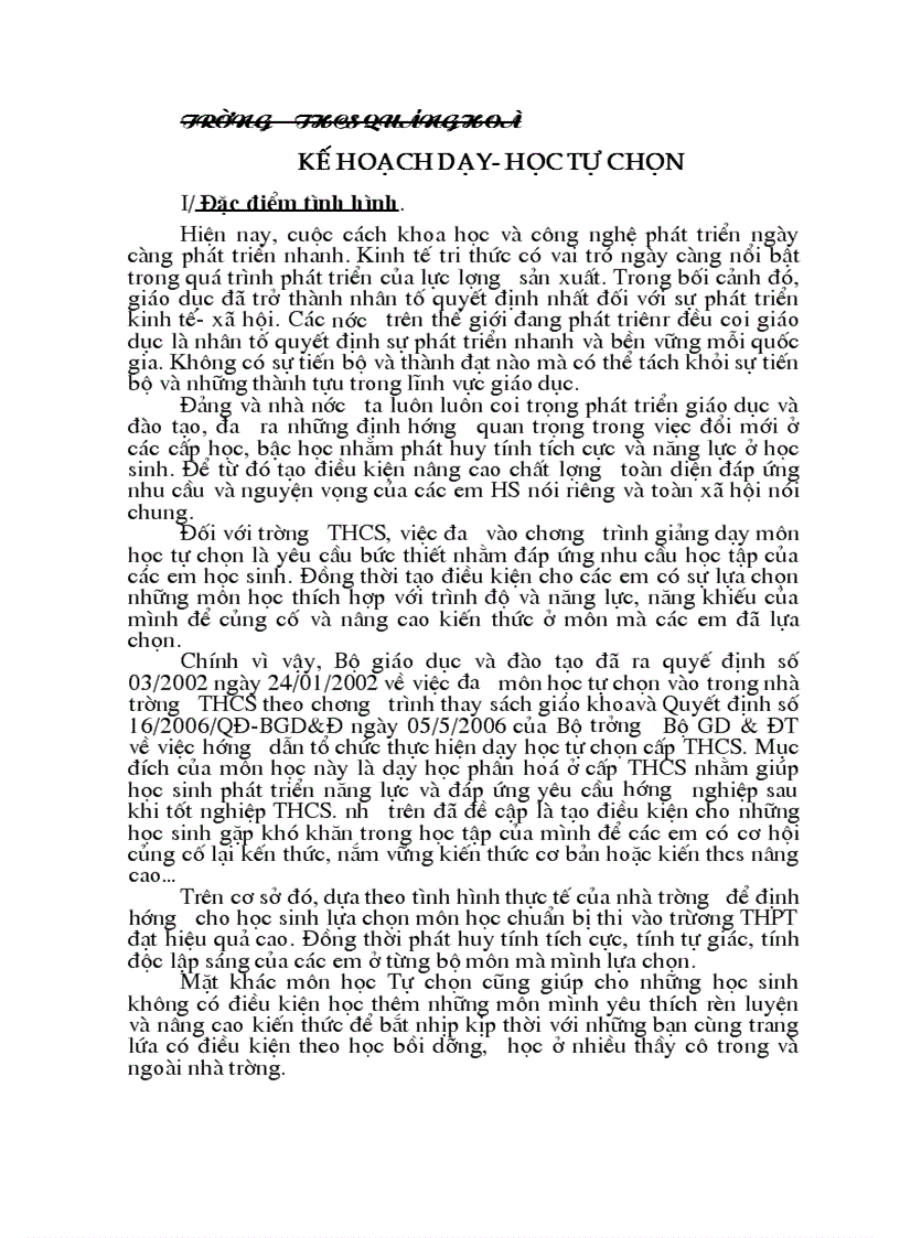 image for page Ke hoach day hoc Tu chon