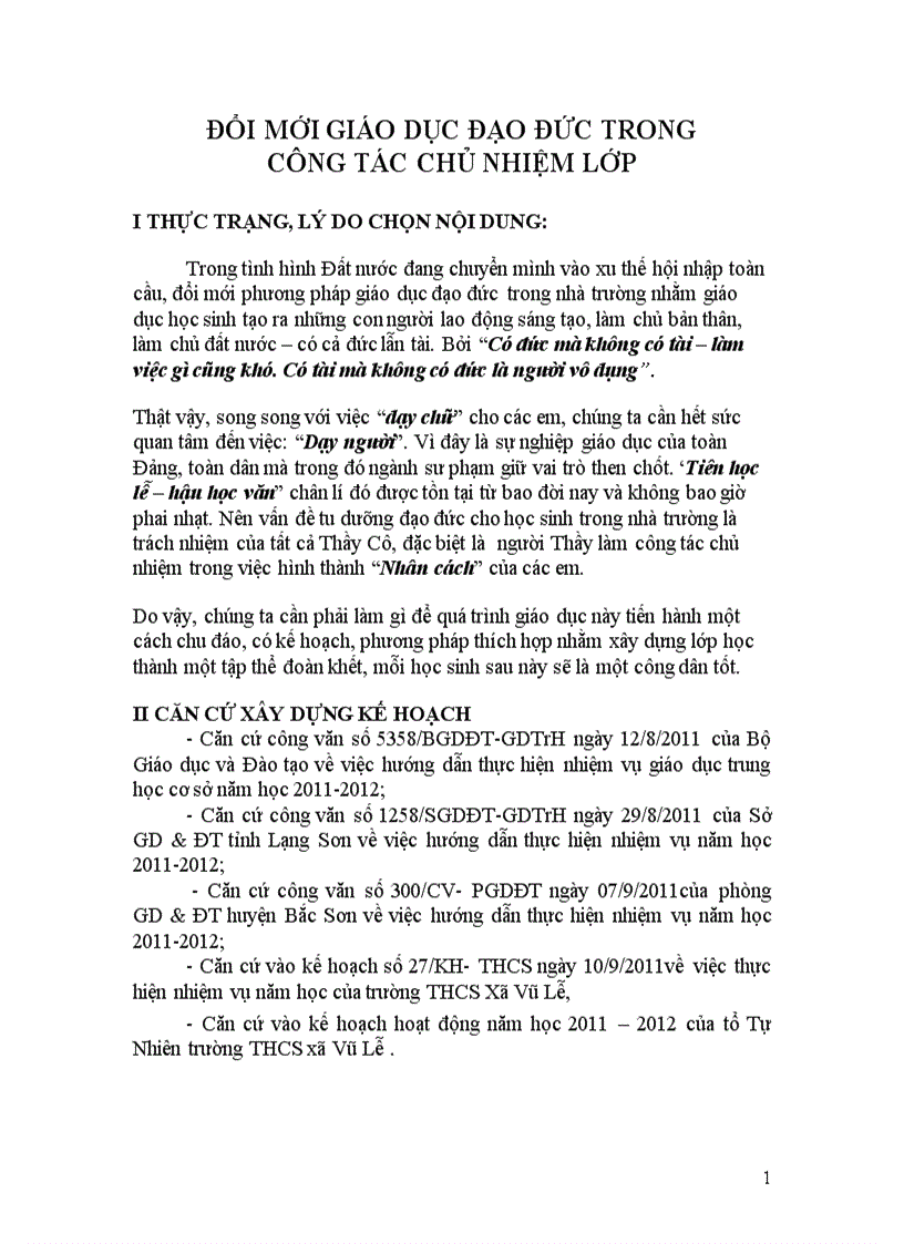 image for page Kế hoach đổi mới GD đạo đức HS lớp chủ nhiệm