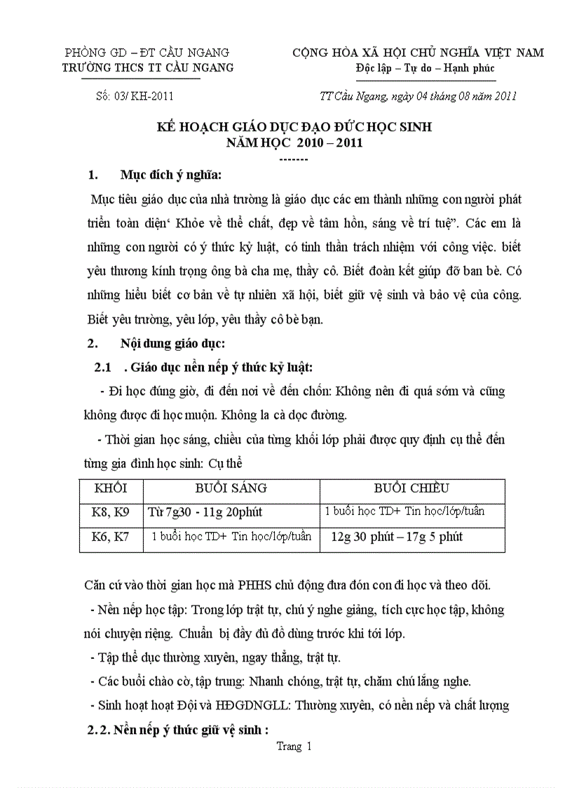 image for page Kế hoạch giáo dục đạo đức học sinh 2011 2012