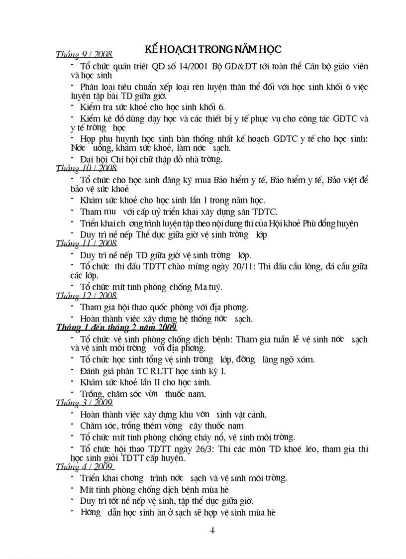 image for page Kế hoạch giáo dục thể chất và y tế trường học năm học 2008 2009