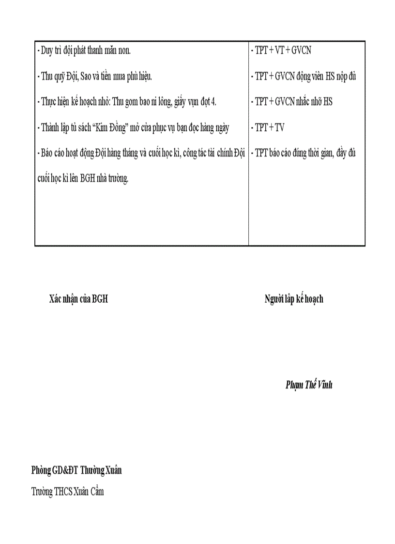 image for page Kế hoạch hoạt động đội theo từng tháng