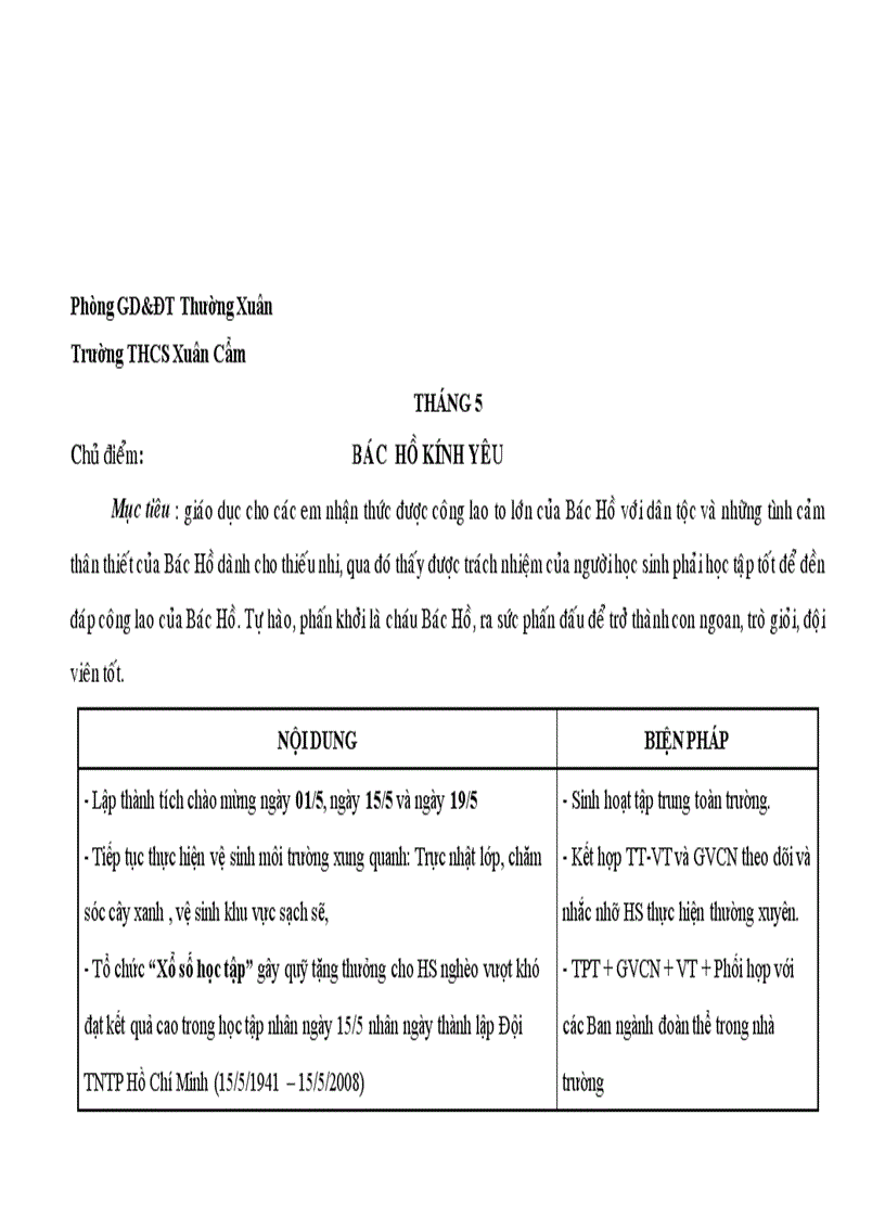 image for page Kế hoạch hoạt động đội theo từng tháng