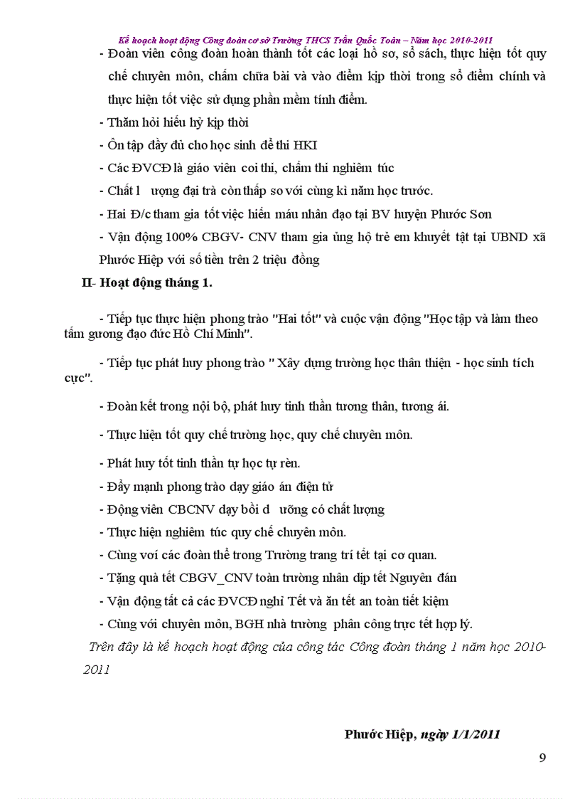 image for page Kế hoạch hoạt động từng tháng của công đoàn