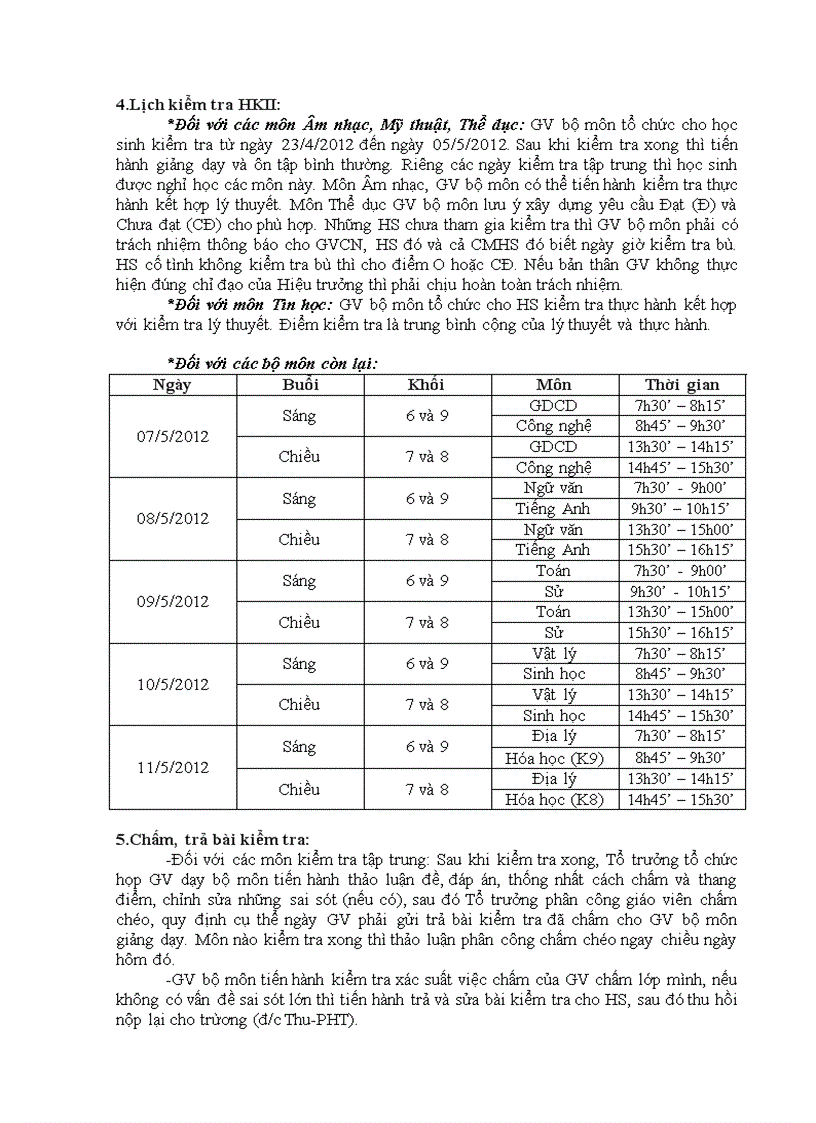 image for page Kế hoạch kiểm tra HKII năm học 2011 2012