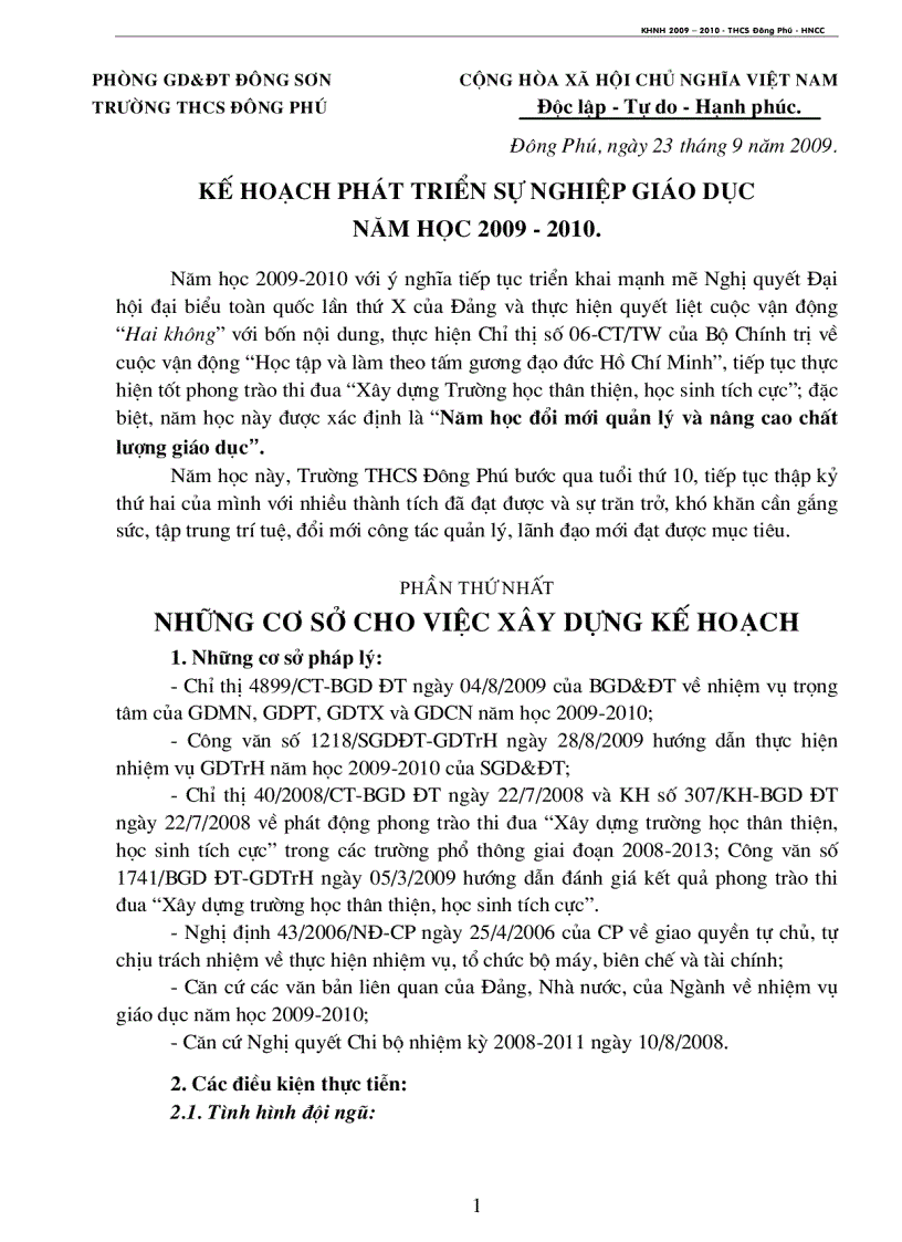 image for page Kế hoạch năm học 2009 2010 trường thcs đông phú
