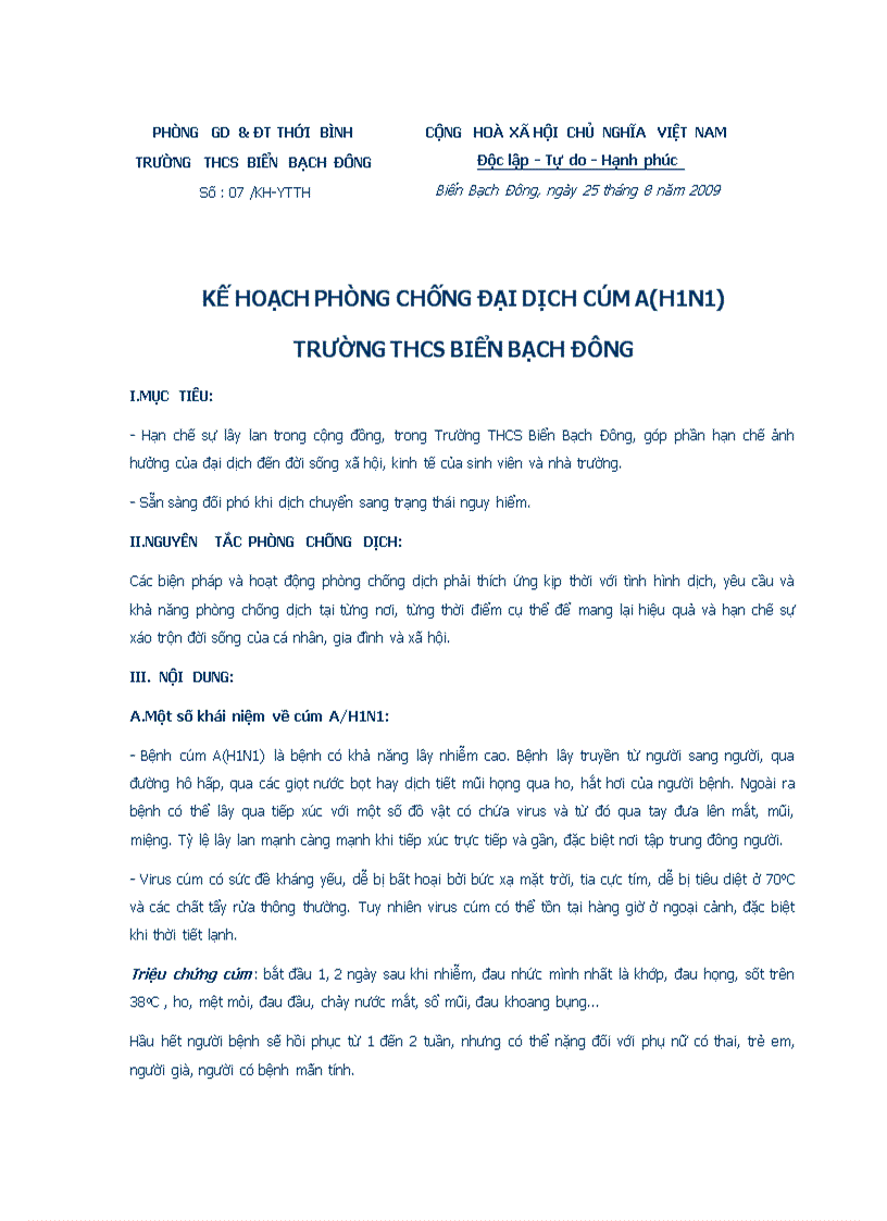 image for page Kế hoạch phòng chống đại dịch cúm A