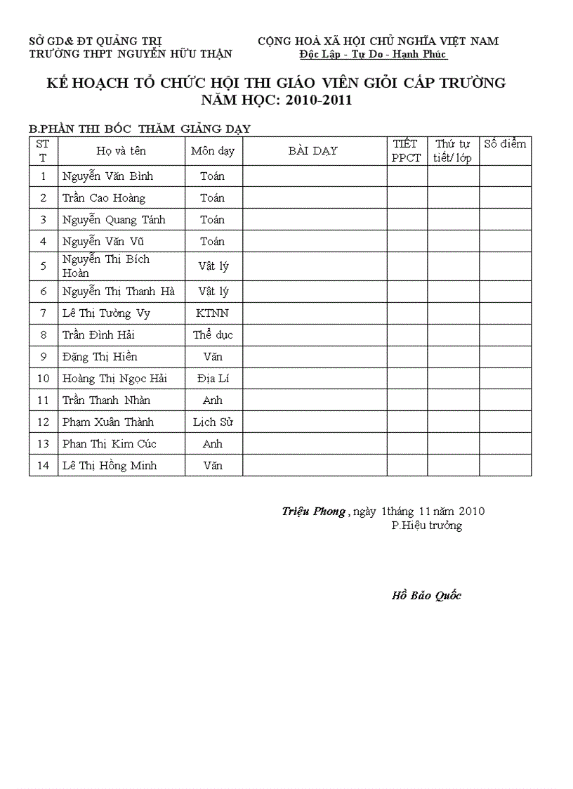 image for page Kê hoạch thi giáo viên giỏi trường năm 2011 2012