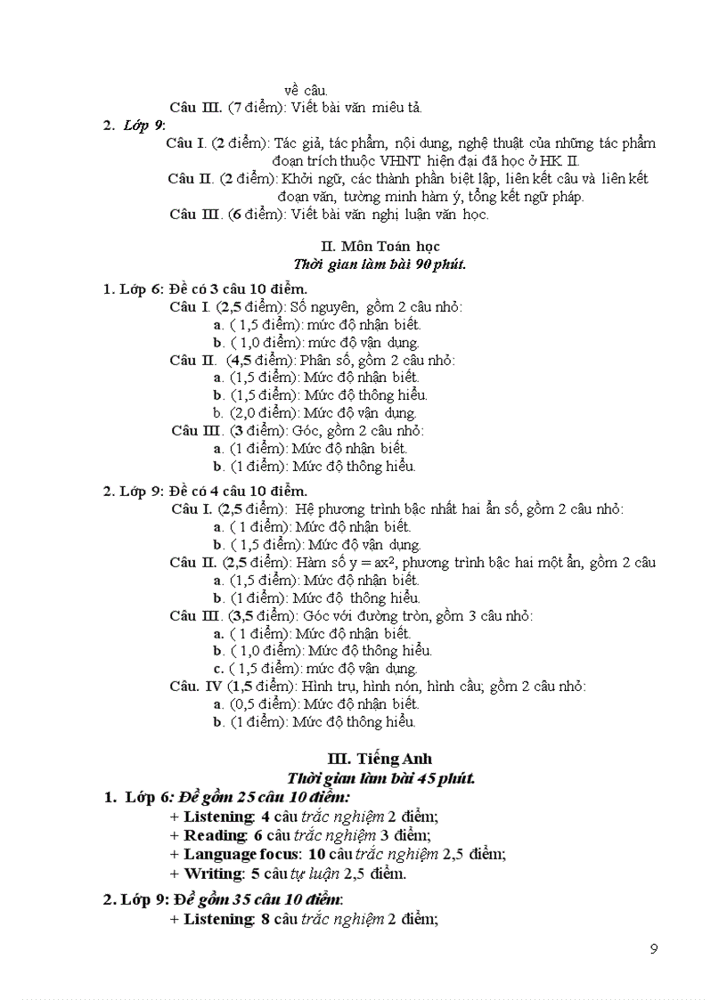 image for page Kế hoạch thi HK II