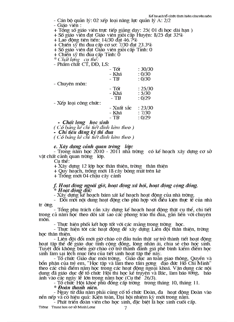 image for page Kế hoạch tổ chức thực hiện chuyên môn trường THCS Minh Lương năm học 2010 2011
