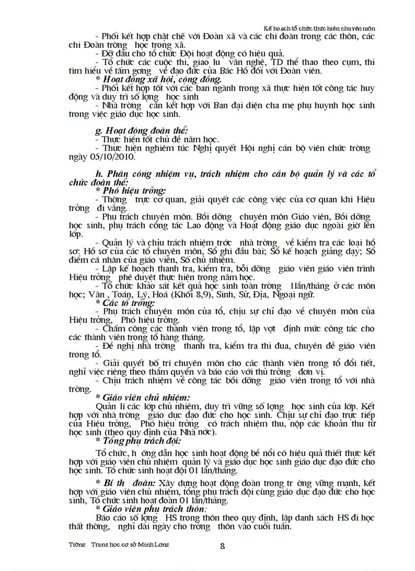 image for page Kế hoạch tổ chức thực hiện chuyên môn trường THCS Minh Lương năm học 2010 2011