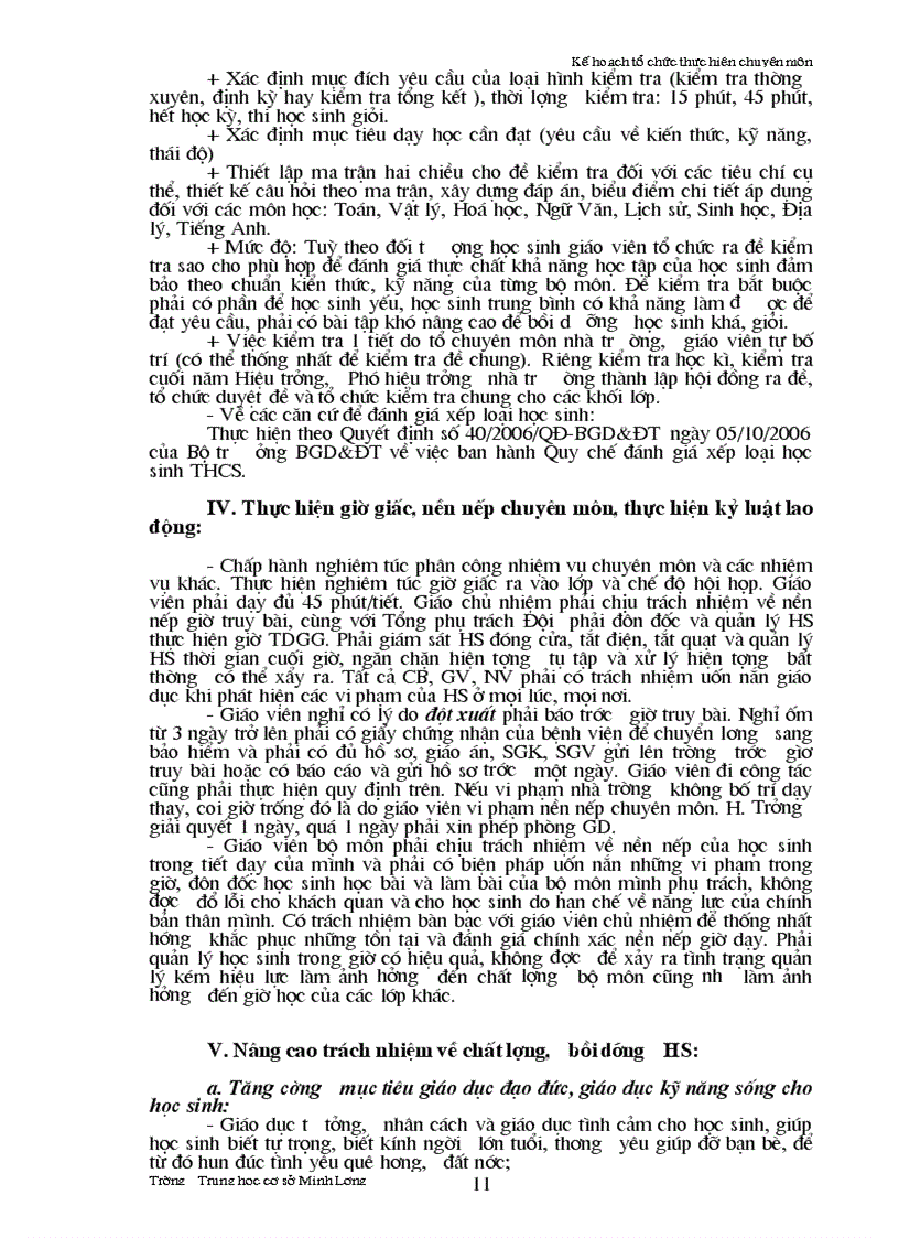 image for page Kế hoạch tổ chức thực hiện chuyên môn trường THCS Minh Lương năm học 2010 2011