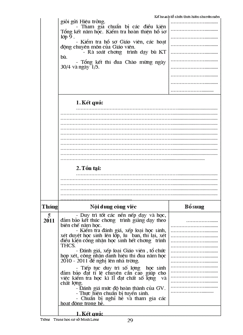 image for page Kế hoạch tổ chức thực hiện chuyên môn trường THCS Minh Lương năm học 2010 2011