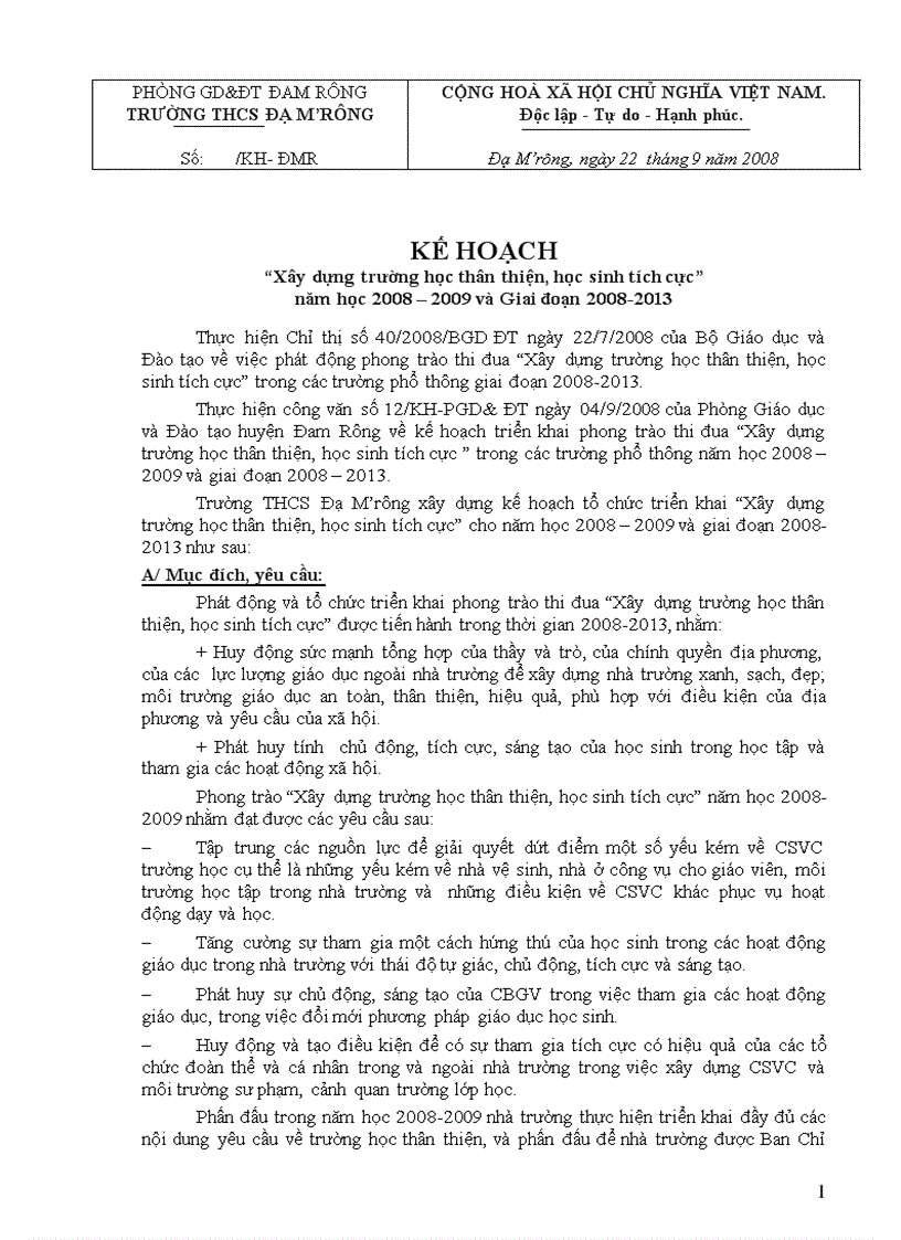 image for page Kế hoạch xây dựng trường học thân thiên HSTC