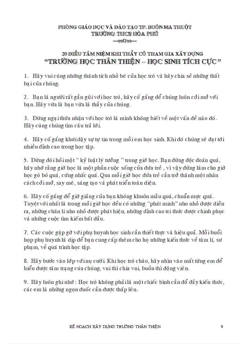 image for page Kế hoạch xây dựng Trường Thân thiện