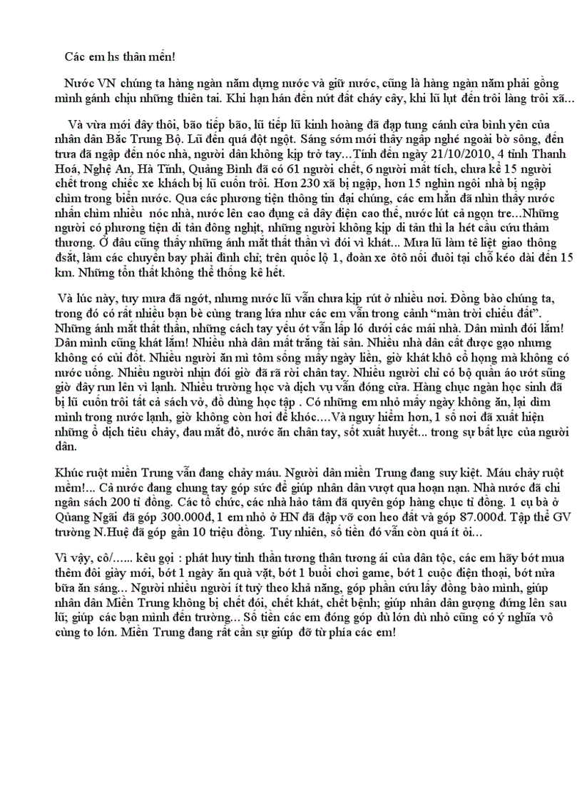 image for page Kêu gọi học sinh giúp đỡ miền trung