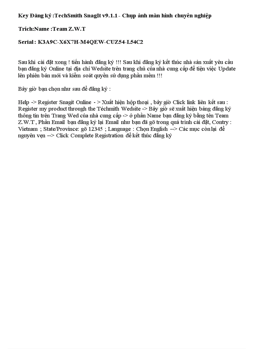 image for page Key Đăng ký TechSmith SnagIt v9