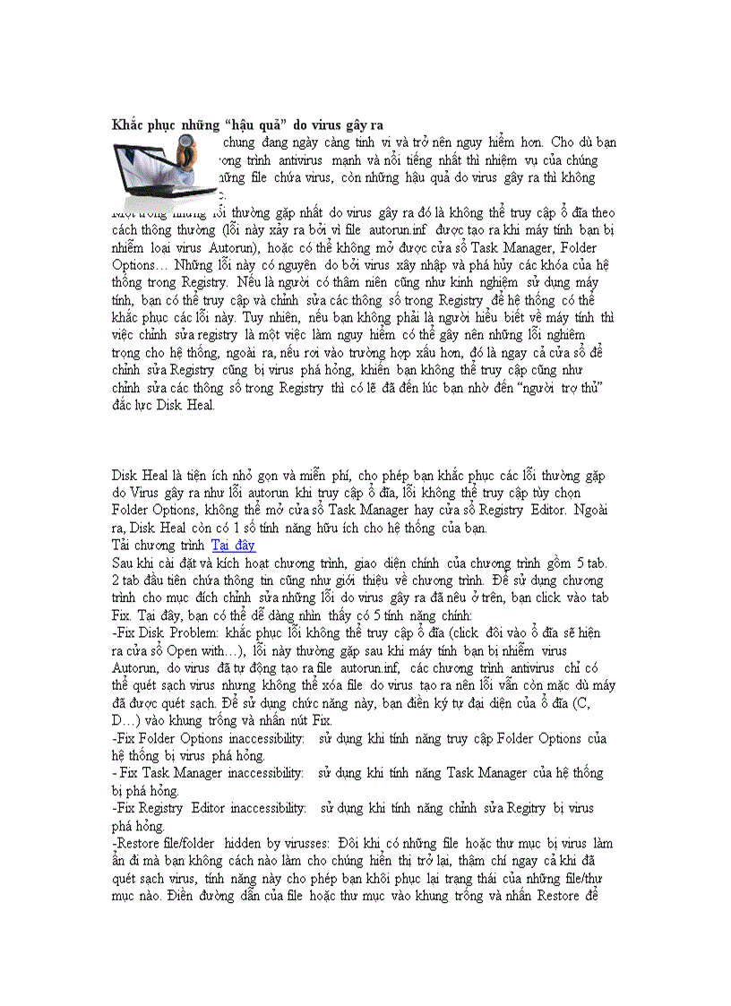 image for page Khắc phục hậu quả do vi rút gây ra ở máy tính