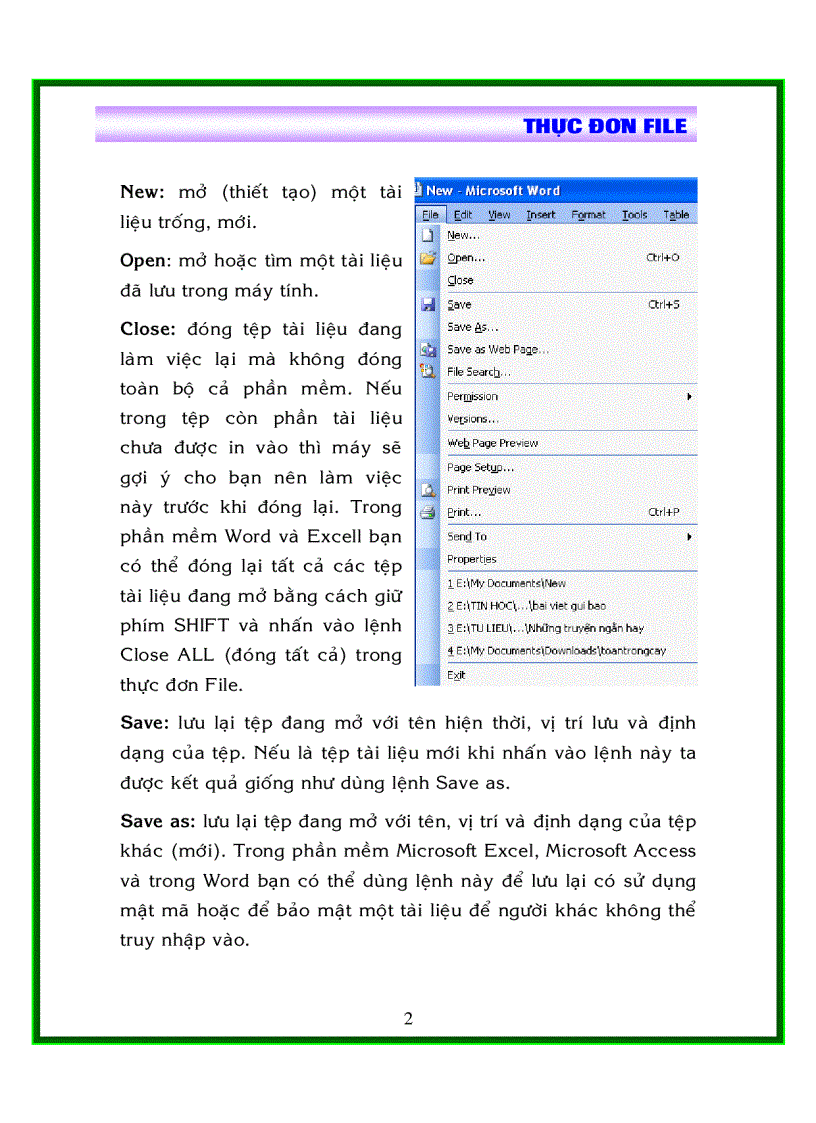 image for page Khám phá các thực đơn trong ms word