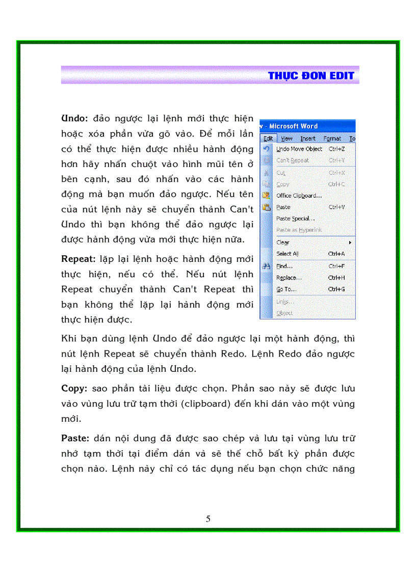 image for page Khám phá các thực đơn trong ms word