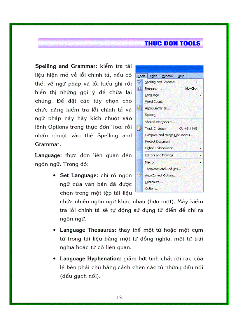 image for page Khám phá các thực đơn trong ms word