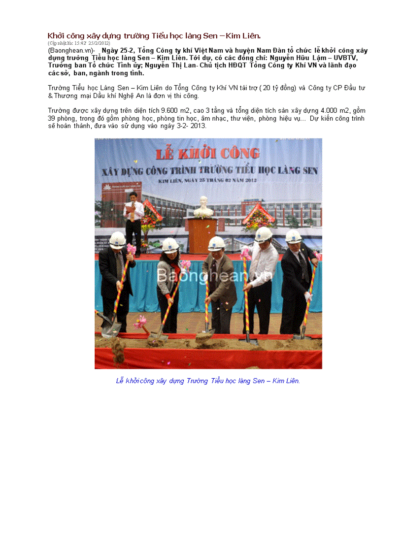 image for page Khởi công trường TH Làng Sen