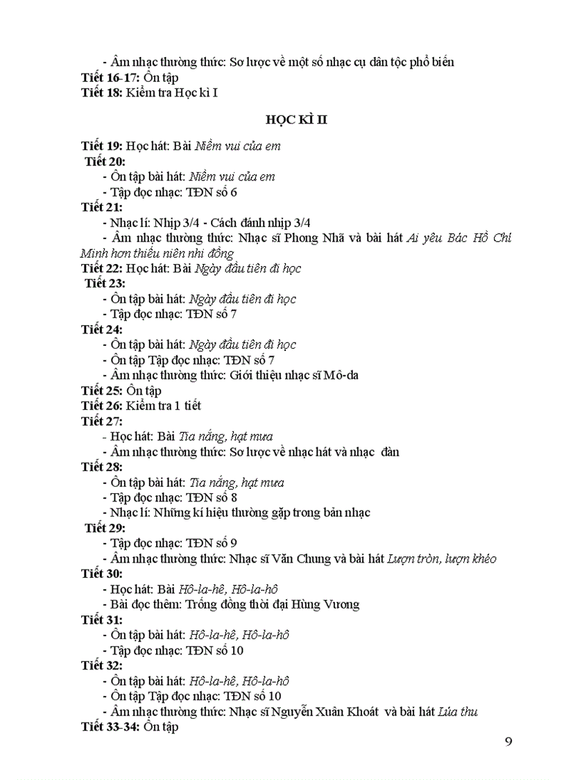 image for page Khung Phân phối chương trình môn Âm nhạc THCS 2009 2010