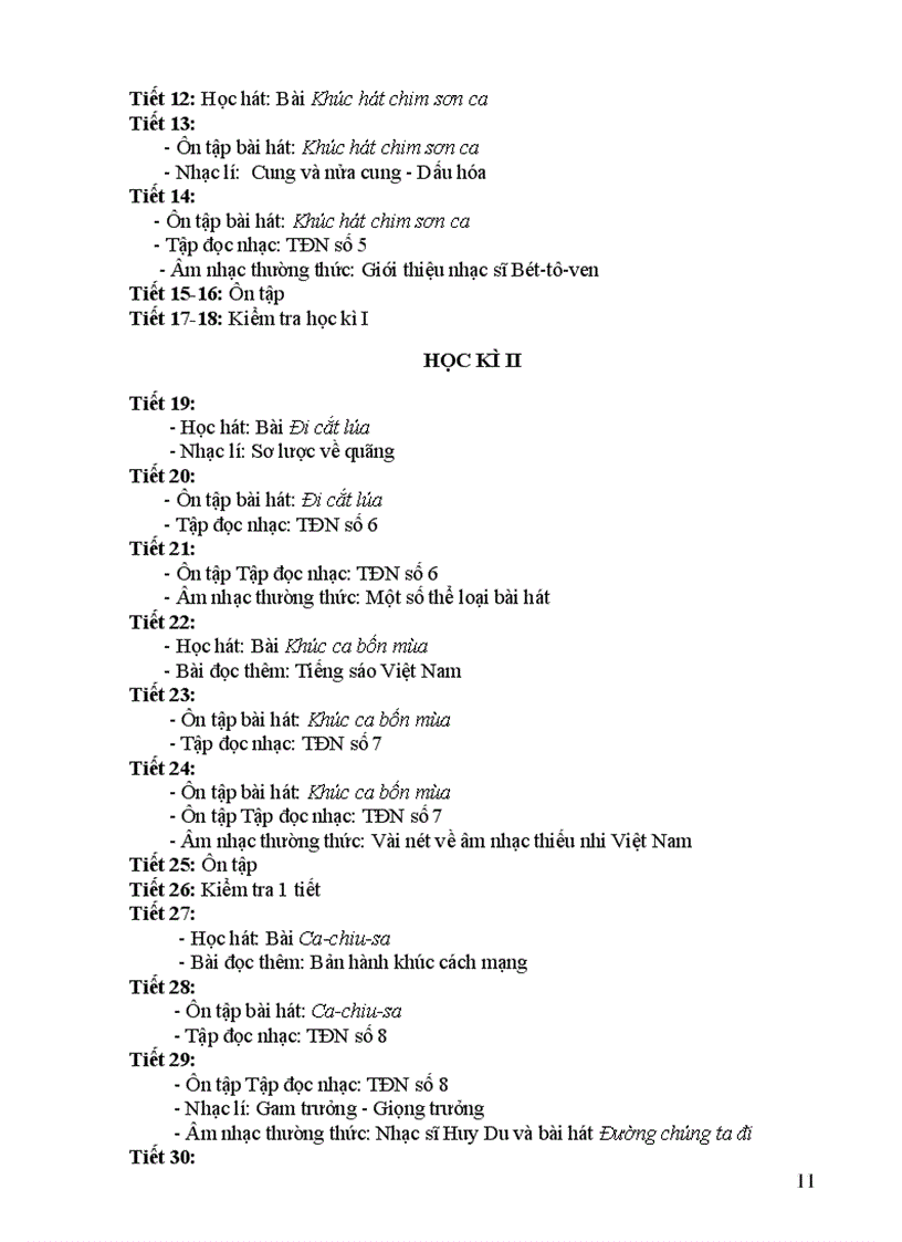 image for page Khung Phân phối chương trình môn Âm nhạc THCS 2009 2010