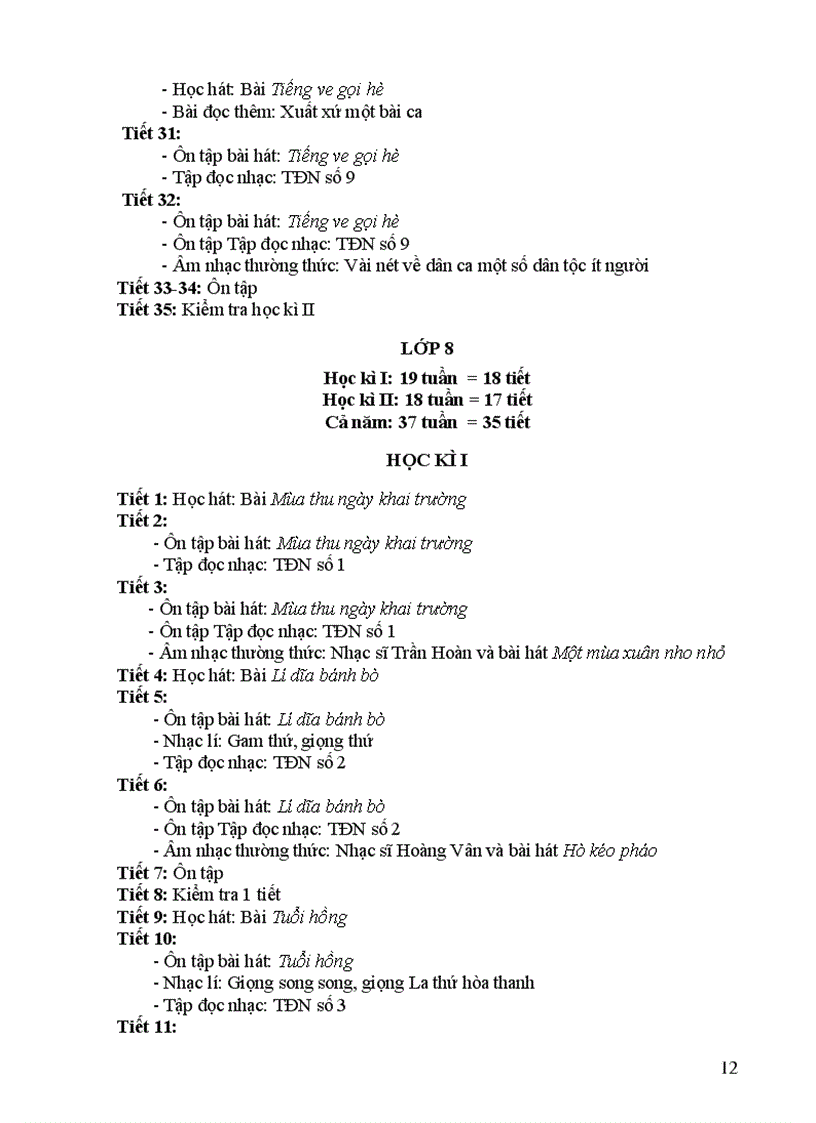 image for page Khung Phân phối chương trình môn Âm nhạc THCS 2009 2010