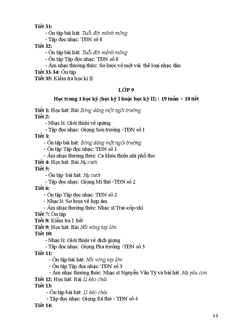 image for page Khung Phân phối chương trình môn Âm nhạc THCS 2009 2010